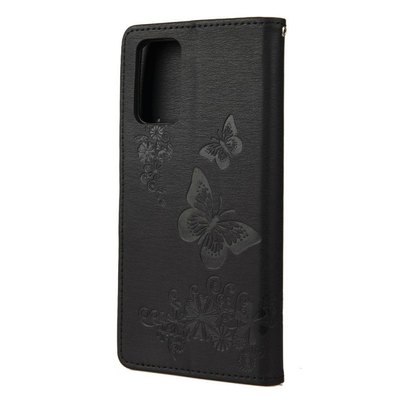 Leren Hoesje voor Samsung Galaxy Note 20 Grijs Zwart Prachtige String Vlinders