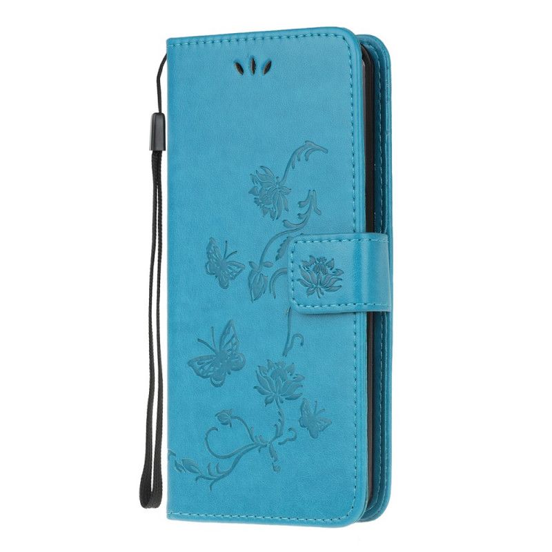 Leren Hoesje voor Samsung Galaxy Note 20 Grijs Zwart Vlinders En Stringbloemen