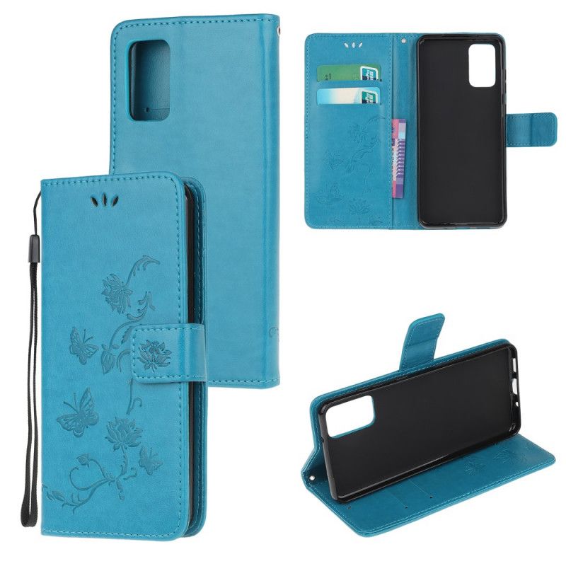 Leren Hoesje voor Samsung Galaxy Note 20 Grijs Zwart Vlinders En Stringbloemen