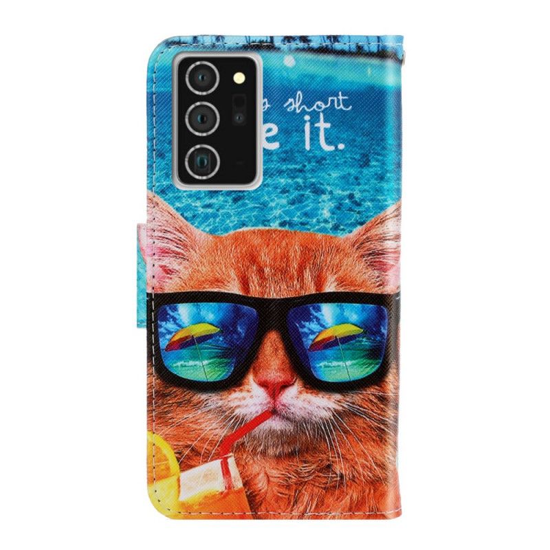 Leren Hoesje voor Samsung Galaxy Note 20 Kat Leef Het Met String