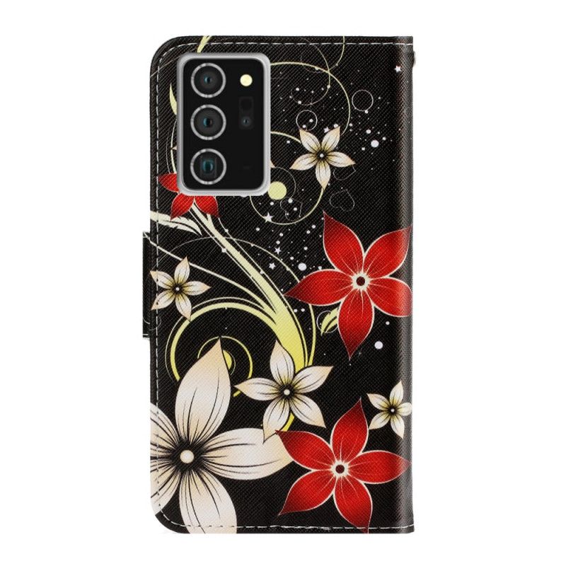 Leren Hoesje voor Samsung Galaxy Note 20 Kleurrijke Bloemen Met Een Riem