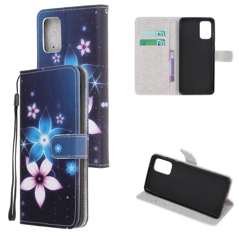 Leren Hoesje voor Samsung Galaxy Note 20 Maanbloemen Met String