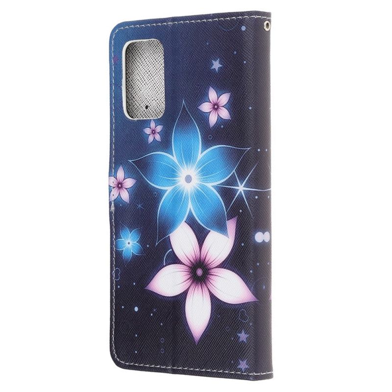 Leren Hoesje voor Samsung Galaxy Note 20 Maanbloemen Met String