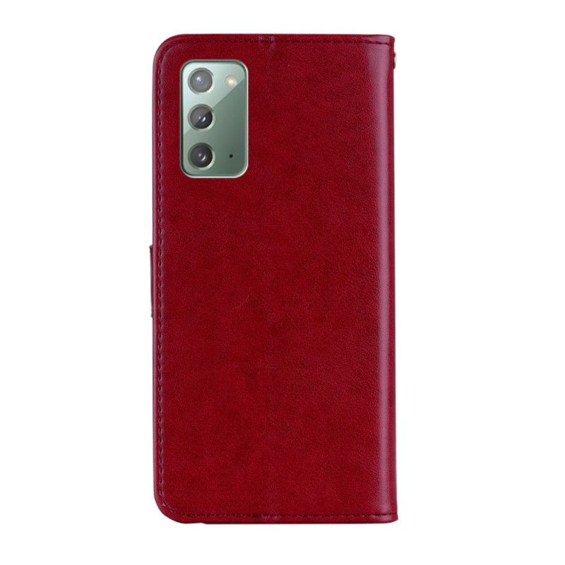 Leren Hoesje voor Samsung Galaxy Note 20 Magenta Grijs Uil Mandala En Bedel