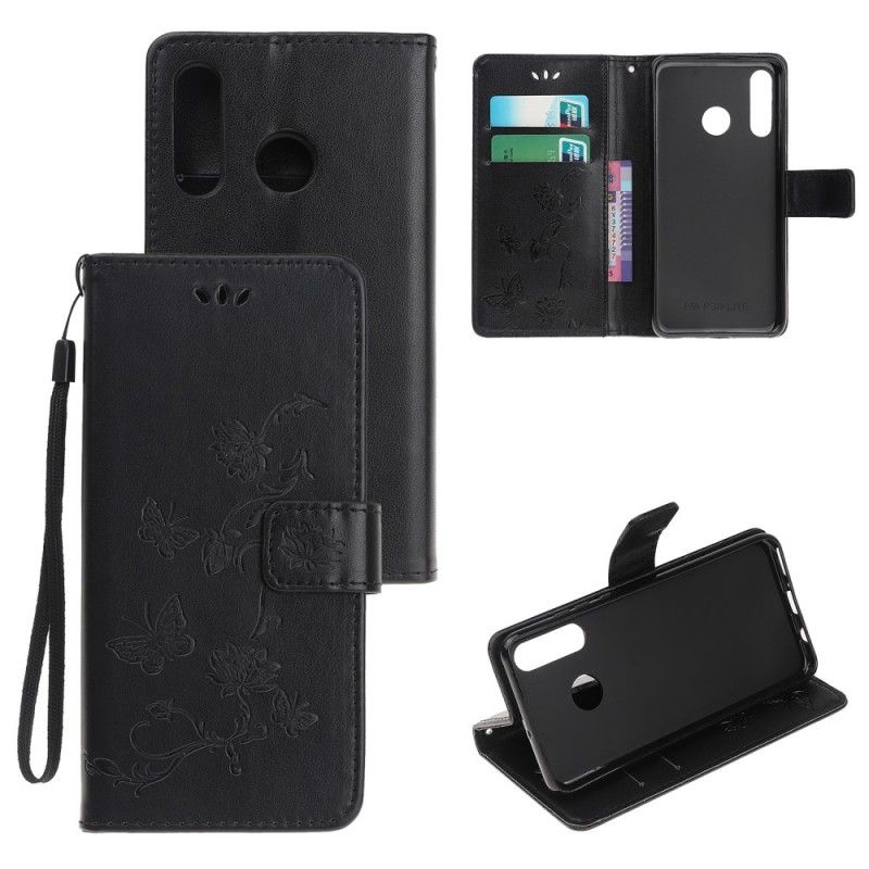 Flip Case Leren Huawei P Smart Z Magenta Grijs Vlinders En Stringbloemen