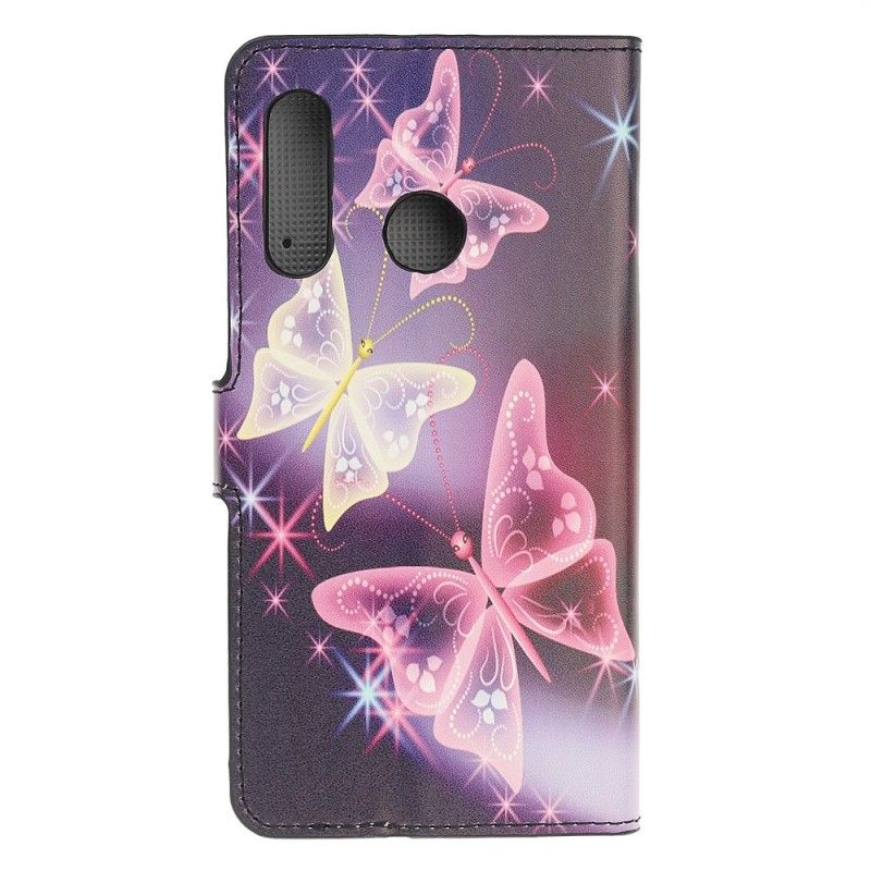 Leren Hoesje Huawei P Smart Z Lichtblauw Zwart Telefoonhoesje Vlinders En Bloemen