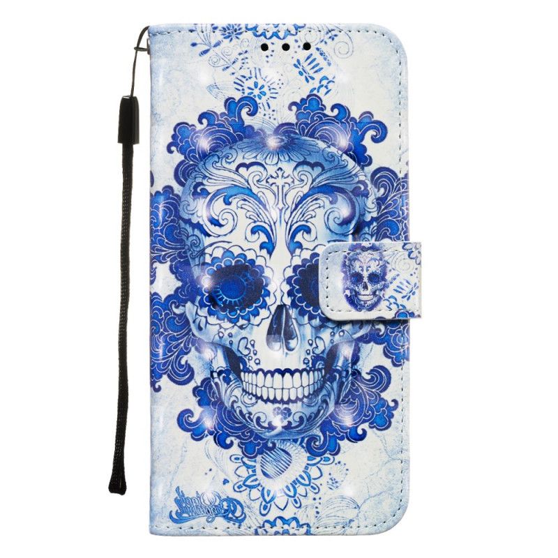 Leren Hoesje voor Huawei P Smart Z Donkerblauw Wit Gebloemde Schedel