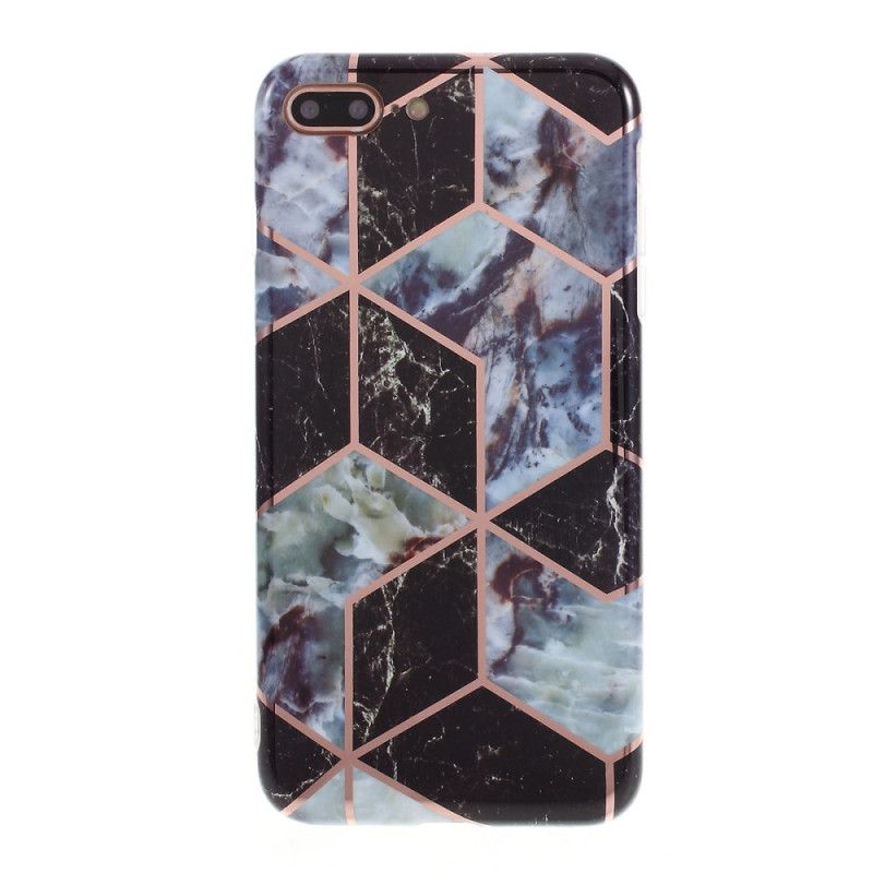 Case Hoesje iPhone 7 Plus / 8 Plus Wit Zwart Telefoonhoesje Marmerkleurige Geometrie