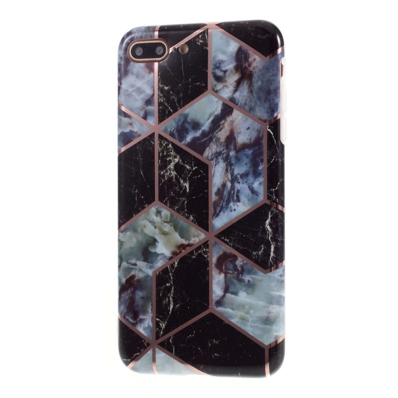 Case Hoesje iPhone 7 Plus / 8 Plus Wit Zwart Telefoonhoesje Marmerkleurige Geometrie