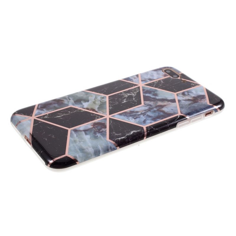 Case Hoesje iPhone 7 Plus / 8 Plus Wit Zwart Telefoonhoesje Marmerkleurige Geometrie