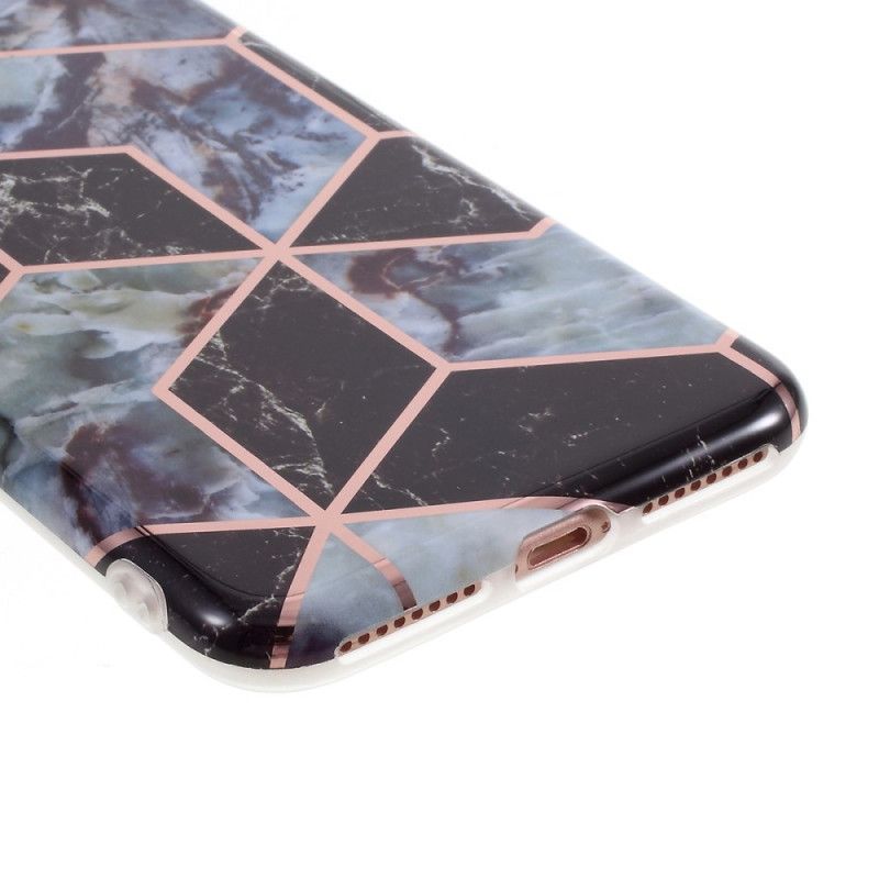 Case Hoesje iPhone 7 Plus / 8 Plus Wit Zwart Telefoonhoesje Marmerkleurige Geometrie