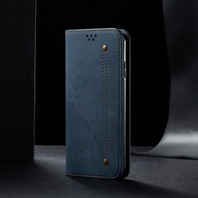 Folio-hoesje iPhone 7 Plus / 8 Plus Donkerblauw Zwart Telefoonhoesje Jeans Met Imitatieleerstructuur