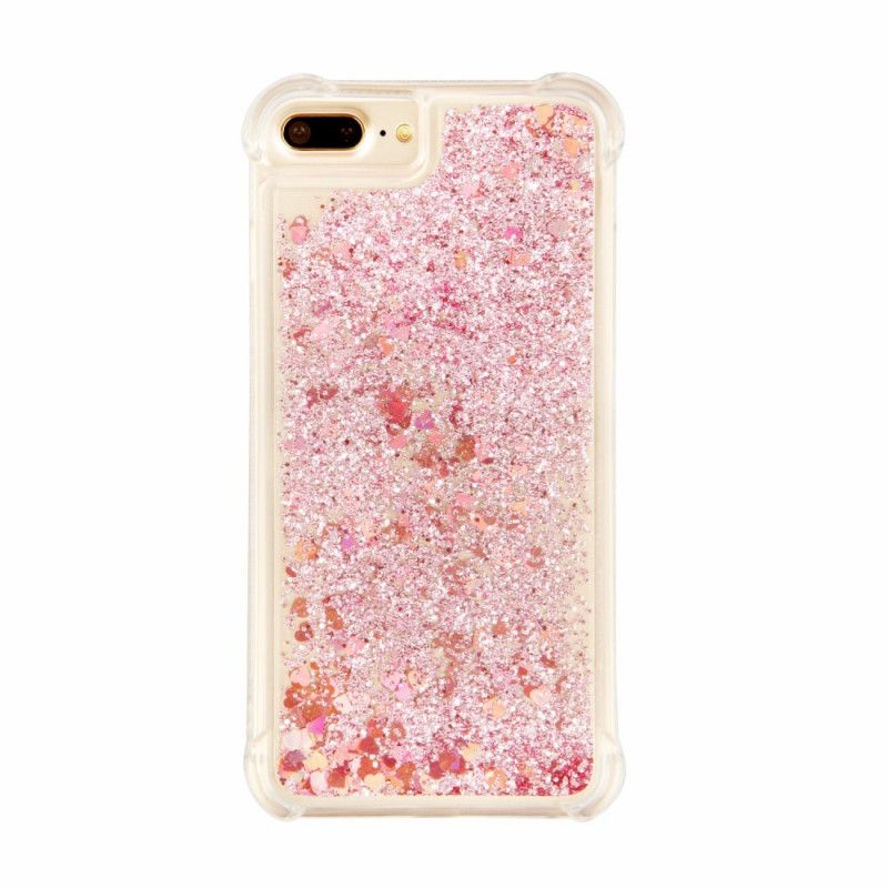 Hoesje iPhone 7 Plus / 8 Plus Goud Lichtblauw Wens Glitter