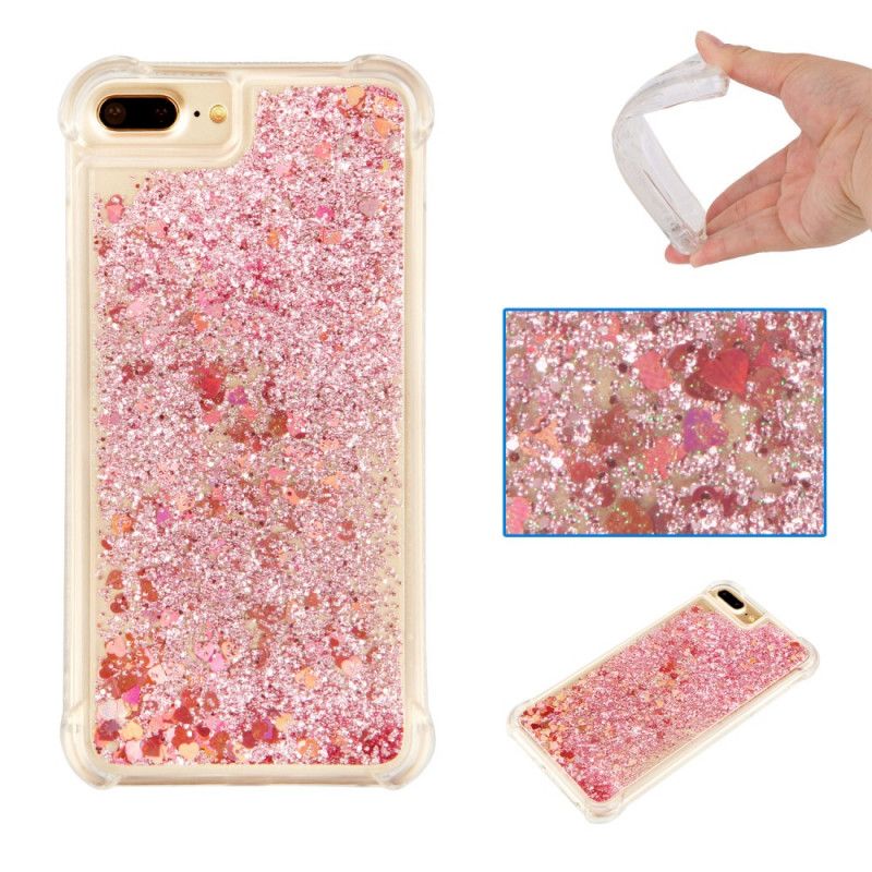 Hoesje iPhone 7 Plus / 8 Plus Goud Lichtblauw Wens Glitter