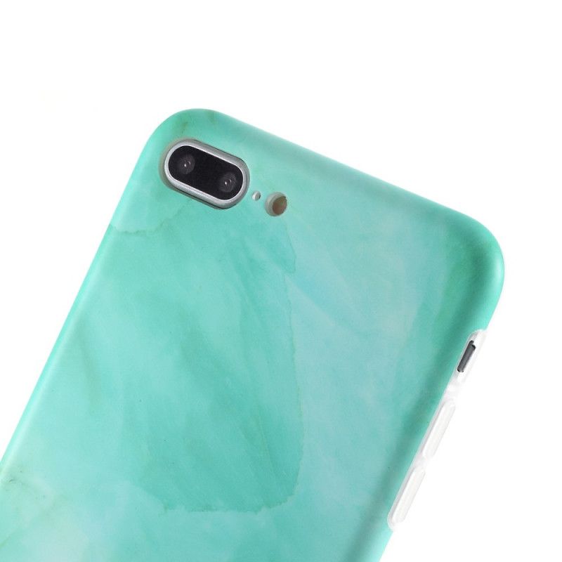 Hoesje iPhone 7 Plus / 8 Plus Groen Roze Siliconen Marmereffect