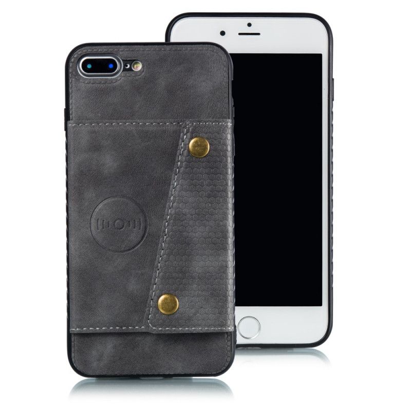 Hoesje voor iPhone 7 Plus / 8 Plus Grijs Zwart Portemonnee