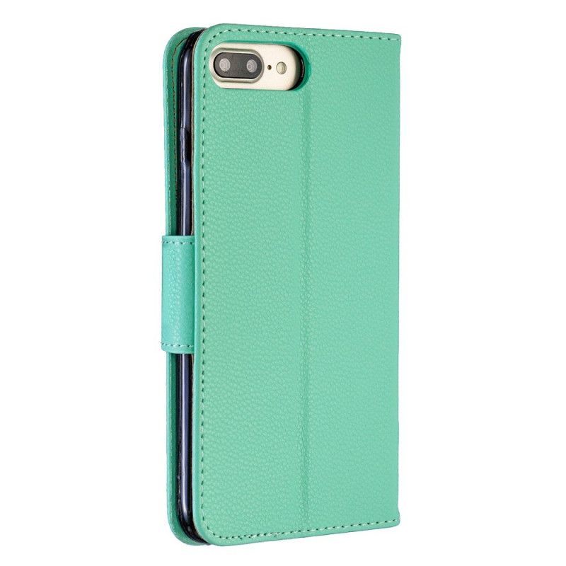 Leren Hoesje iPhone 7 Plus / 8 Plus Marineblauw Zwart Telefoonhoesje Gekleurd Lychee Leereffect Met String