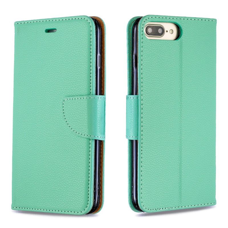 Leren Hoesje iPhone 7 Plus / 8 Plus Marineblauw Zwart Telefoonhoesje Gekleurd Lychee Leereffect Met String