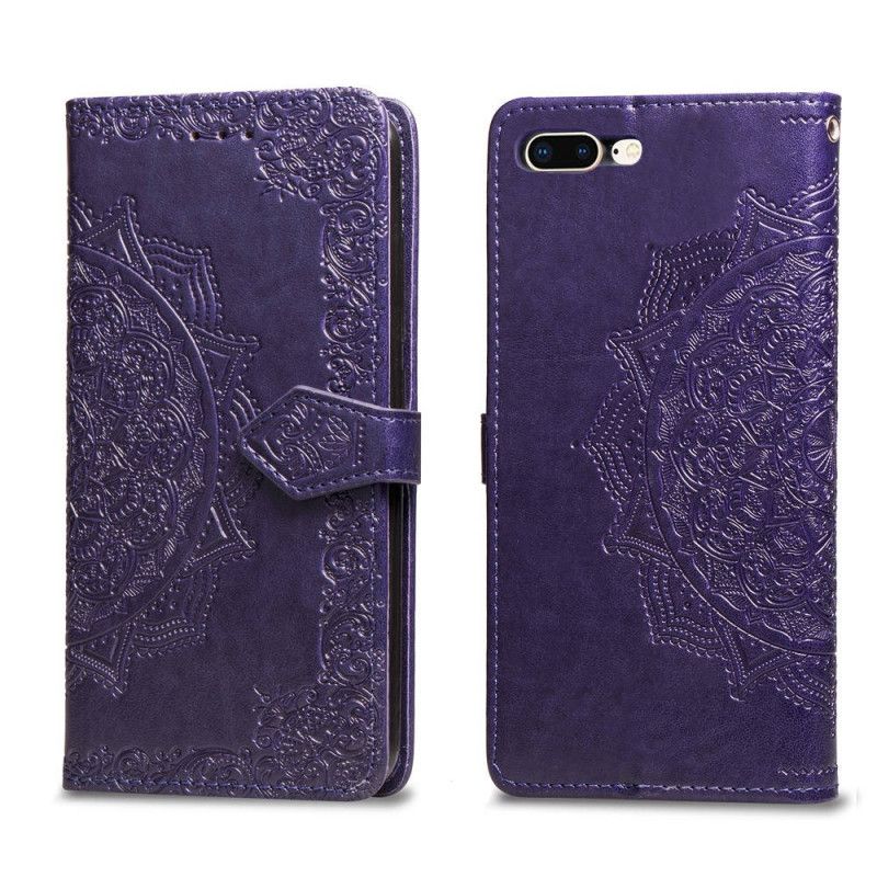 Leren Hoesje voor iPhone 7 Plus / 8 Plus Grijs Zwart Mandala Van Middelbare Leeftijd