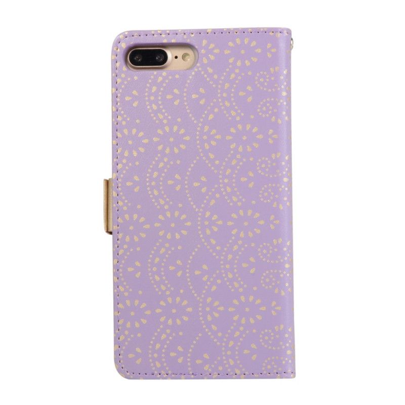 Leren Hoesje voor iPhone 7 Plus / 8 Plus Magenta Zwart Portemonnee Van Kant