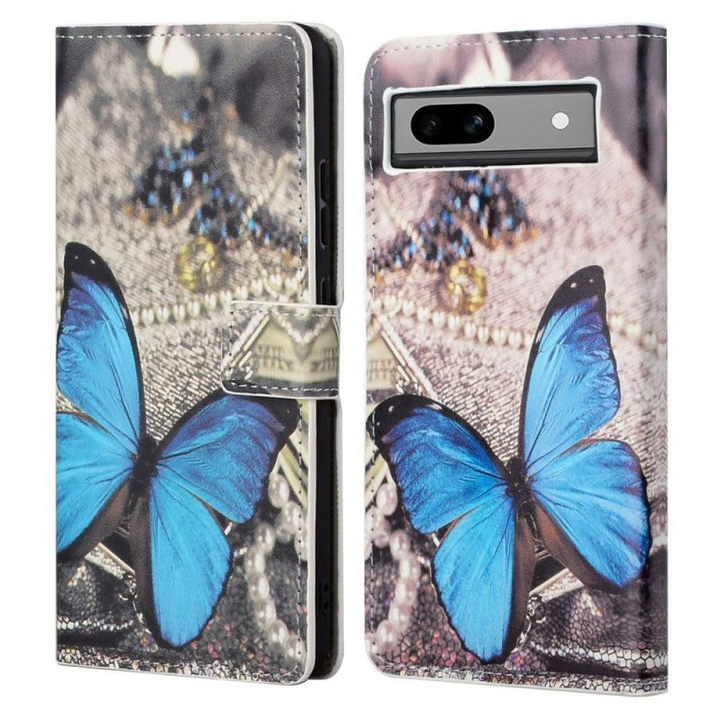 Flip Case Leren Google Pixel 8a Blauwe Vlinder