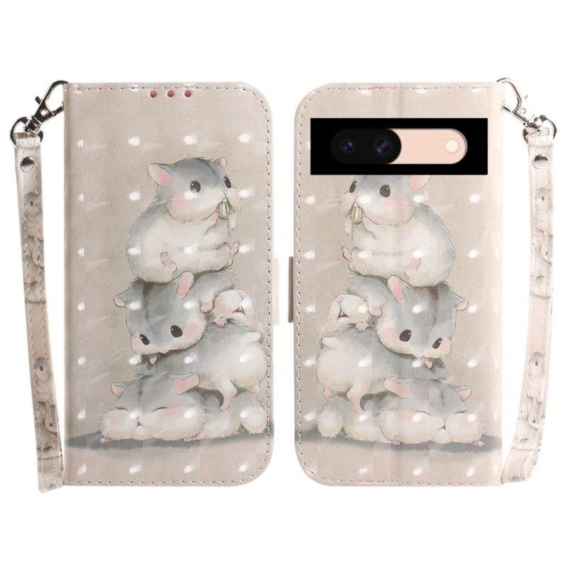 Flip Case Leren Google Pixel 8a Hamsters Met Riem