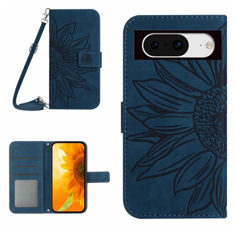 Flip Case Leren Google Pixel 8a Zonnebloem Met Schouderband