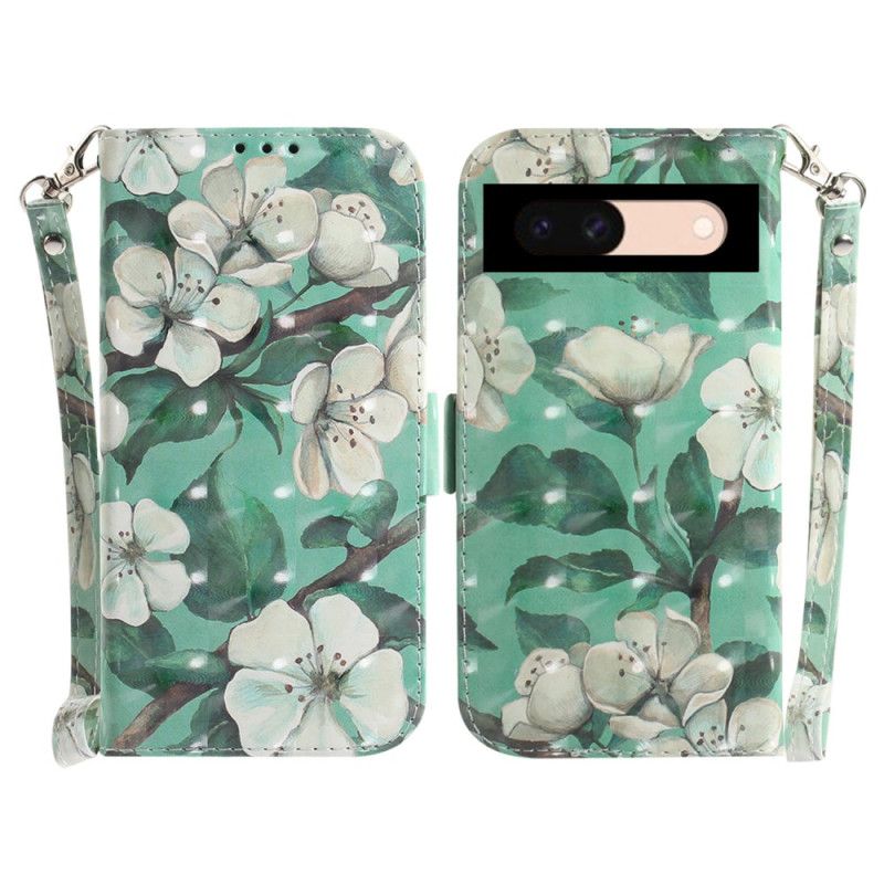 Folio-hoesje Google Pixel 8a Witte Bloemen Met Riem