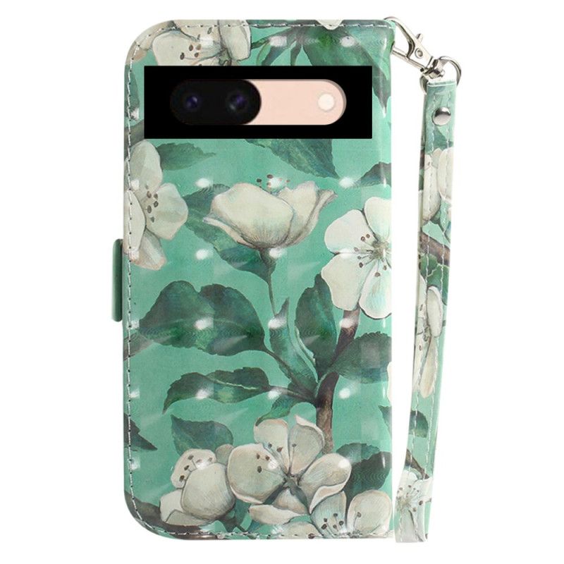 Folio-hoesje Google Pixel 8a Witte Bloemen Met Riem