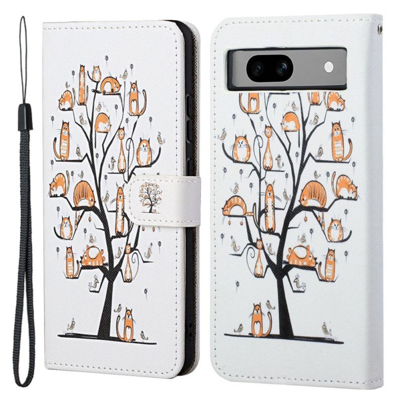 Leren Hoesje Google Pixel 8a Katten En Koordboom Bescherming Hoesje