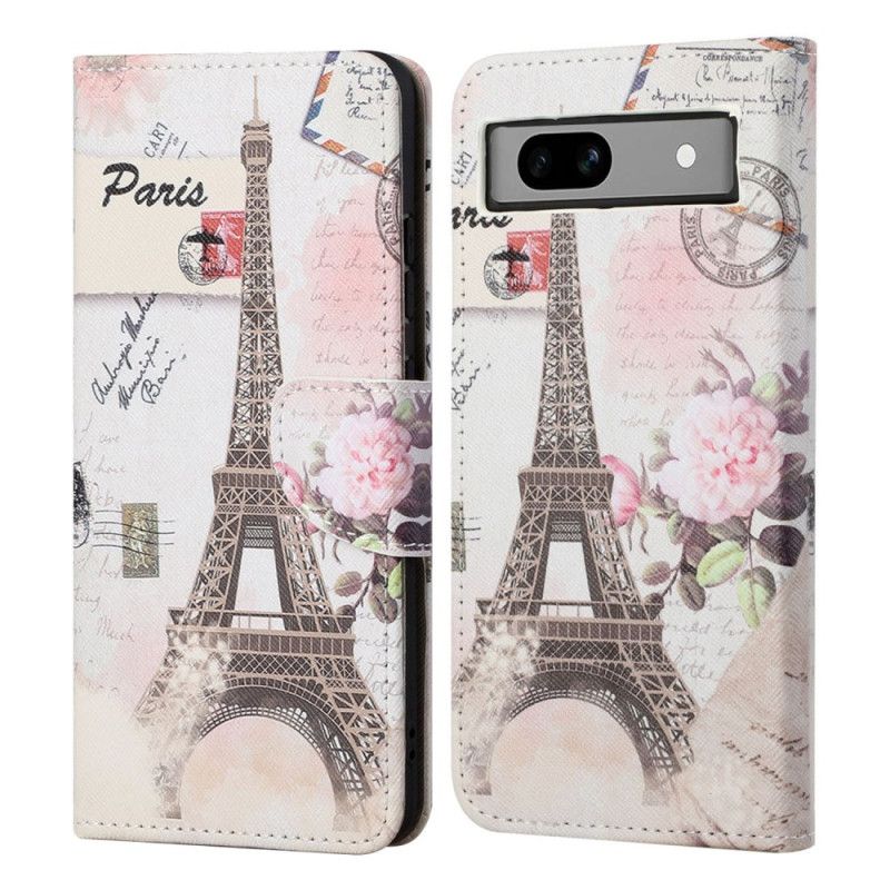 Leren Hoesje Google Pixel 8a Vintage Eiffeltoren