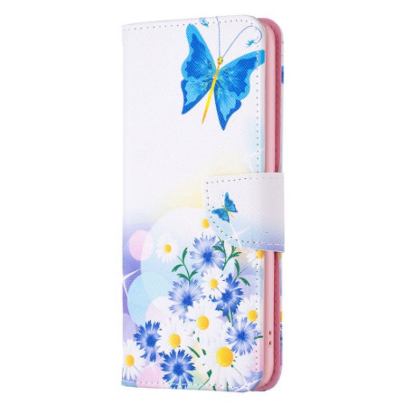 Leren Hoesje Voor Google Pixel 8a Vlinders En Bloemen Aquarel