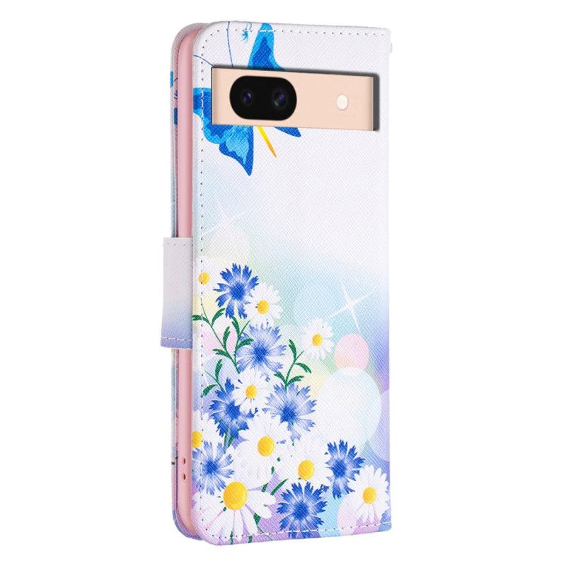 Leren Hoesje Voor Google Pixel 8a Vlinders En Bloemen Aquarel