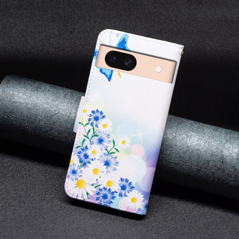 Leren Hoesje Voor Google Pixel 8a Vlinders En Bloemen Aquarel