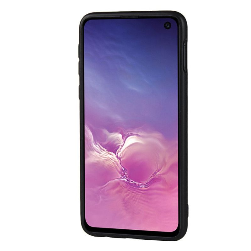 Hoesje Samsung Galaxy S10e Donkerblauw Rood Dubbele Kaarthouder Met Leerstructuur