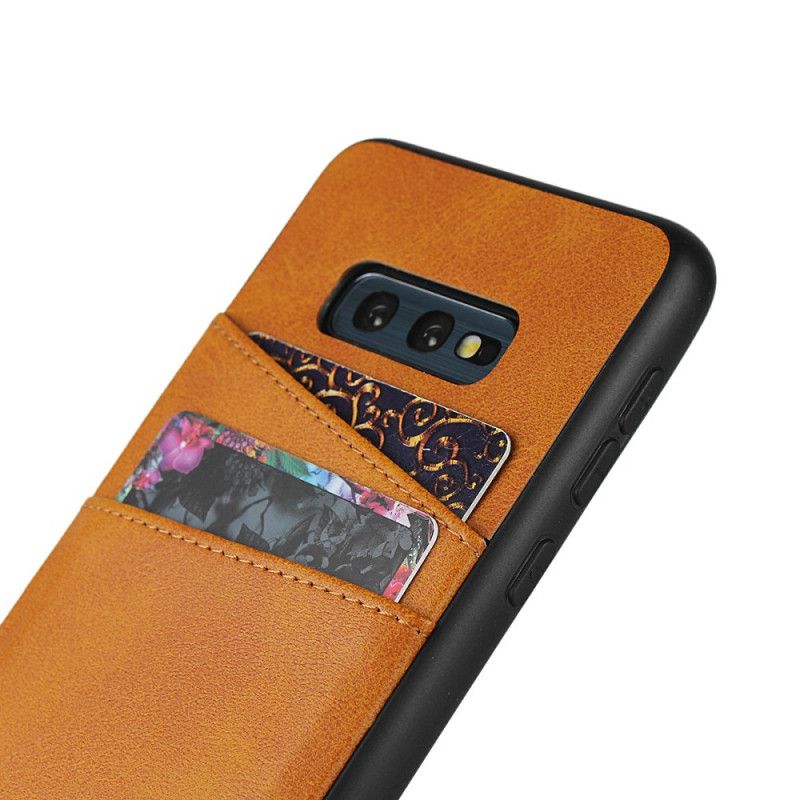 Hoesje Samsung Galaxy S10e Donkerblauw Rood Dubbele Kaarthouder Met Leerstructuur