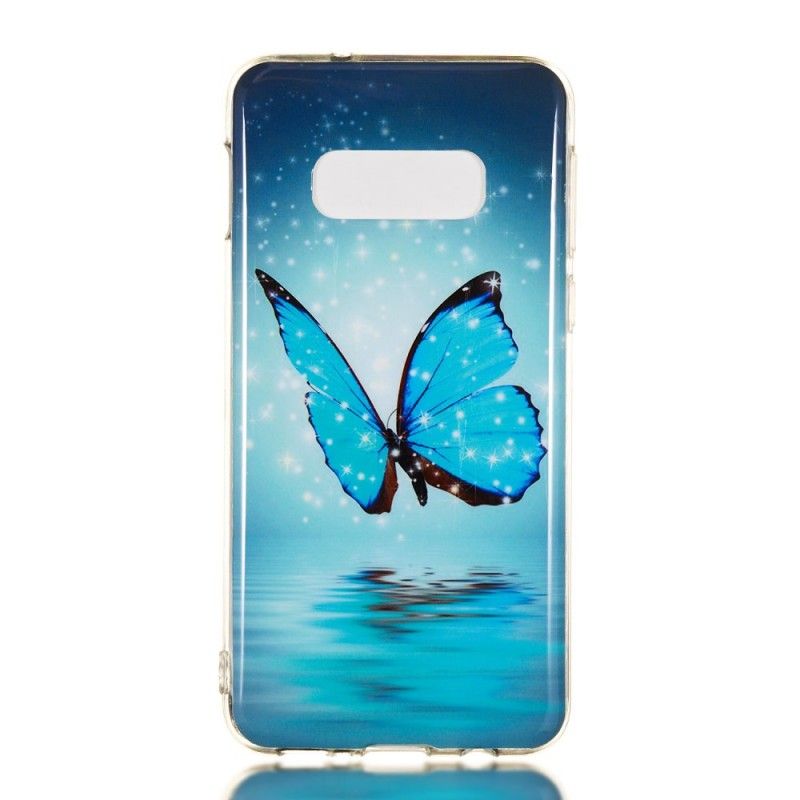 Hoesje Samsung Galaxy S10e Telefoonhoesje Fluorescerende Blauwe Vlinder