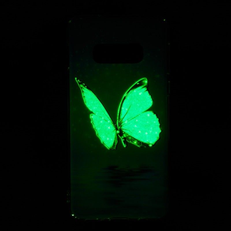 Hoesje Samsung Galaxy S10e Telefoonhoesje Fluorescerende Blauwe Vlinder