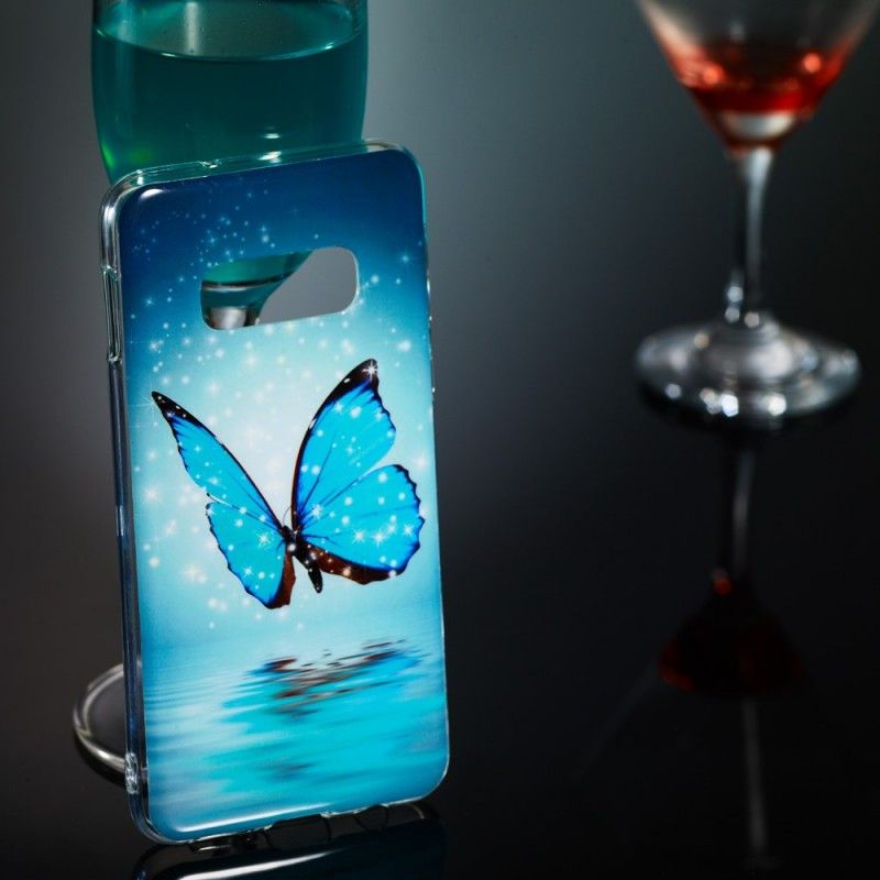 Hoesje Samsung Galaxy S10e Telefoonhoesje Fluorescerende Blauwe Vlinder