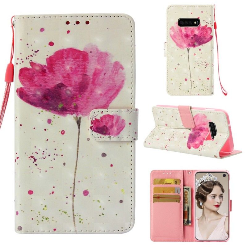 Leren Hoesje Samsung Galaxy S10e Aquarel Klaproos