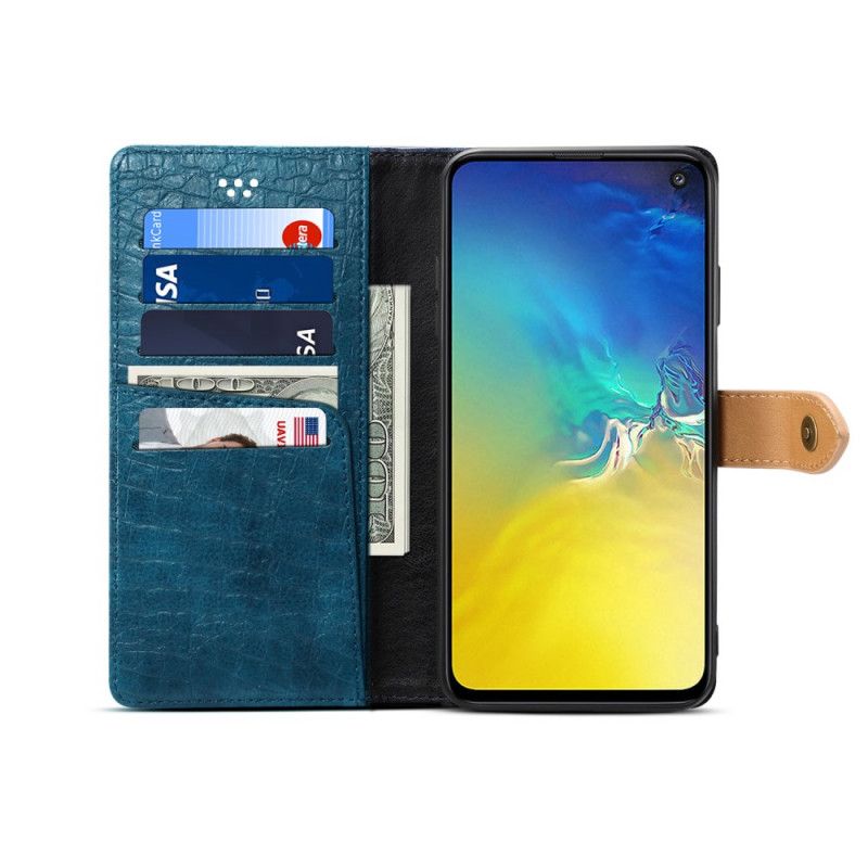 Leren Hoesje Samsung Galaxy S10e Bruin Donkerblauw Telefoonhoesje Krokodil En Riem