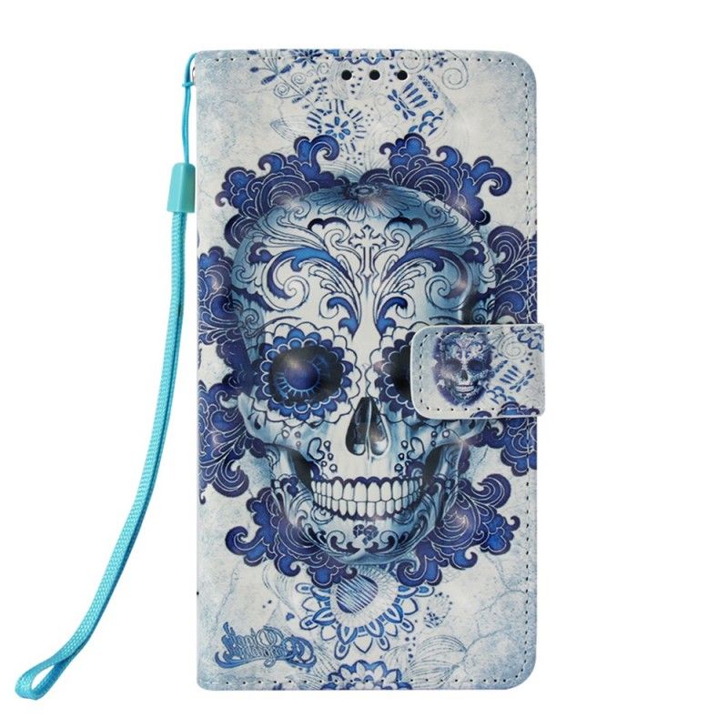 Leren Hoesje Samsung Galaxy S10e Telefoonhoesje Blauwe Schedel