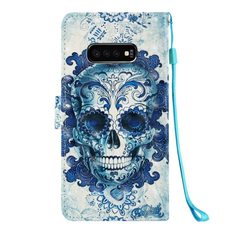 Leren Hoesje Samsung Galaxy S10e Telefoonhoesje Blauwe Schedel