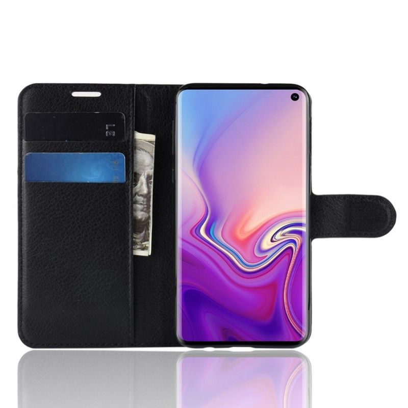 Leren Hoesje voor Samsung Galaxy S10e Wit Zwart Retro Kunstleer