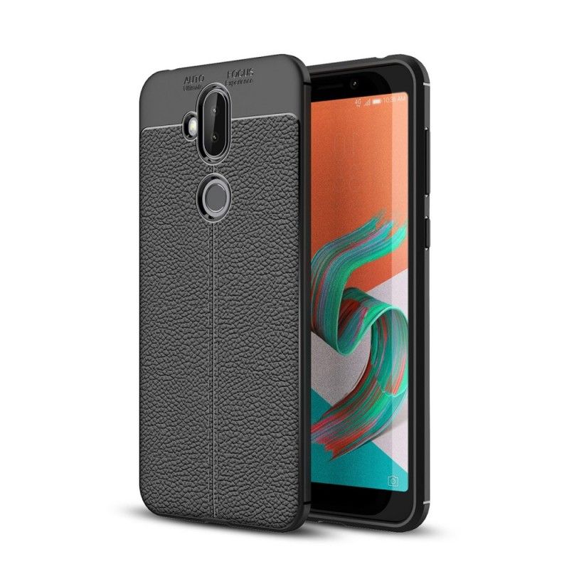 Hoesje Asus ZenFone 5 Lite Grijs Zwart Dubbellijns Lychee Leereffect