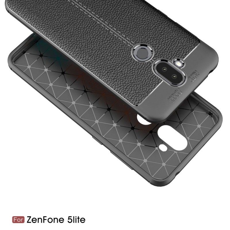 Hoesje Asus ZenFone 5 Lite Grijs Zwart Dubbellijns Lychee Leereffect