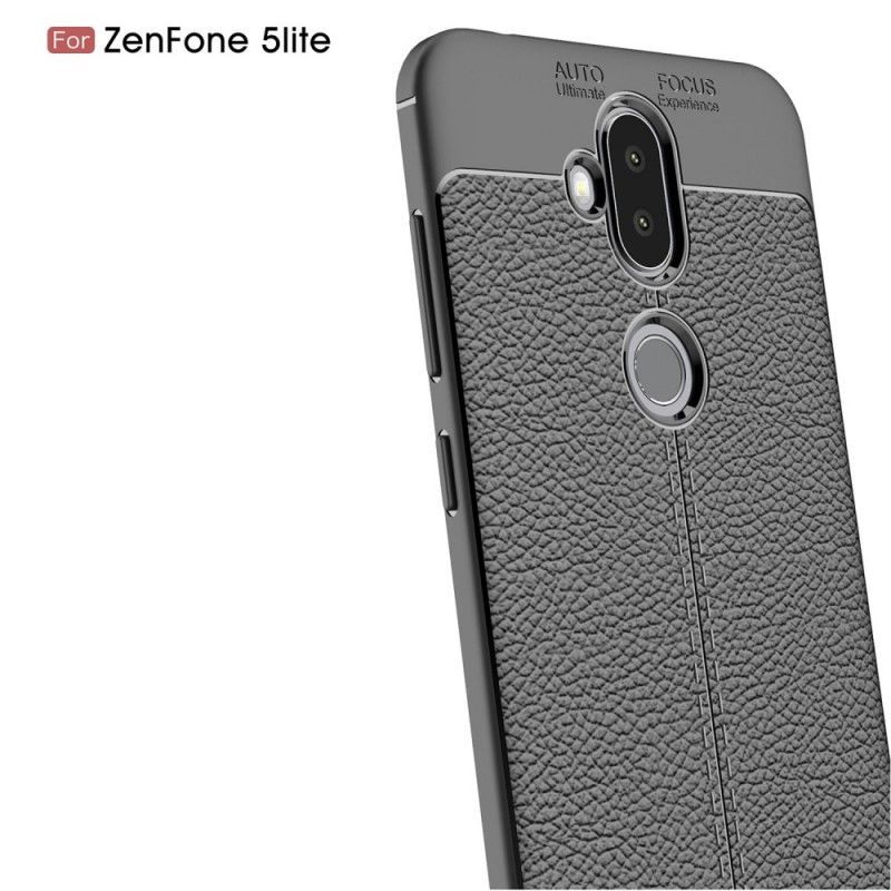 Hoesje Asus ZenFone 5 Lite Grijs Zwart Dubbellijns Lychee Leereffect