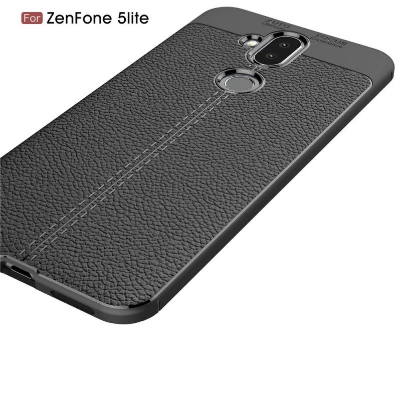 Hoesje Asus ZenFone 5 Lite Grijs Zwart Dubbellijns Lychee Leereffect