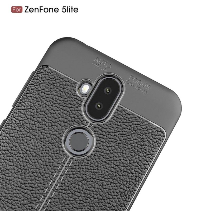 Hoesje Asus ZenFone 5 Lite Grijs Zwart Dubbellijns Lychee Leereffect