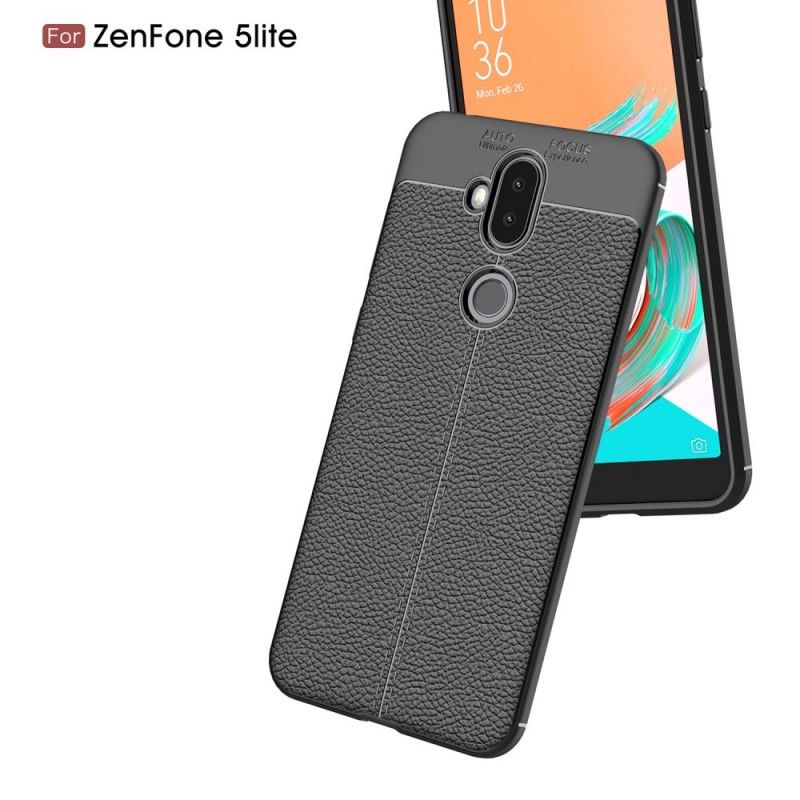 Hoesje Asus ZenFone 5 Lite Grijs Zwart Dubbellijns Lychee Leereffect